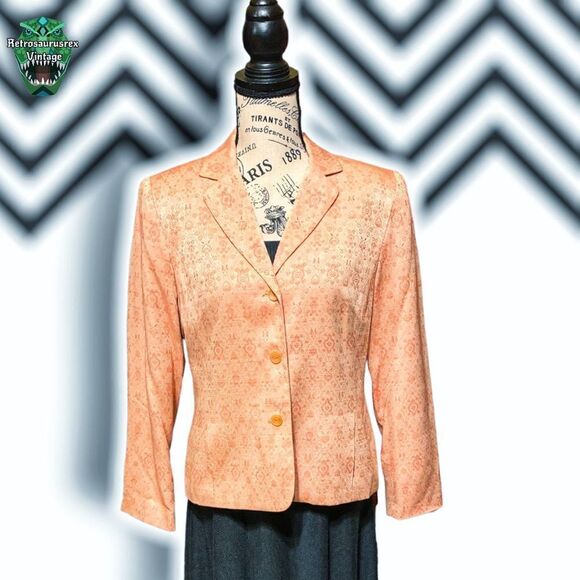 VINTAGE 1980’s Tangerine Mandala Print Business Casual Blazer Jacket, 8P - Picture 4 of 7